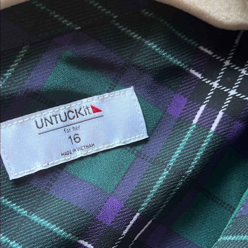 UNTUCKit Green Plaid Long Sleeve Dress With a Belt.Size 16 - Picture 11 of 16
